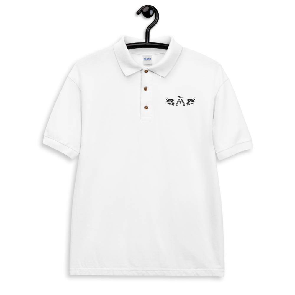 White Polo Shirt With Embroidered Black MM Iconic Logo