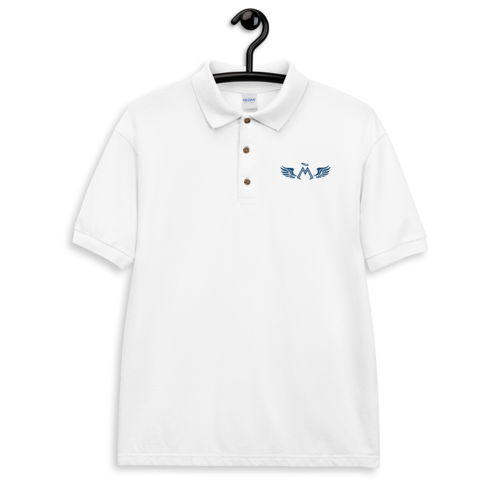 White Polo Shirt With Embroidered Blue MM Iconic Logo