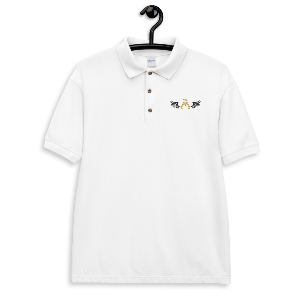 White Polo Shirt With Embroidered Gold-Black MM Iconic Logo