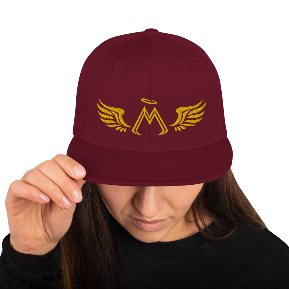 Maroon Snapback With Embroidered Gold MM Iconic Logo