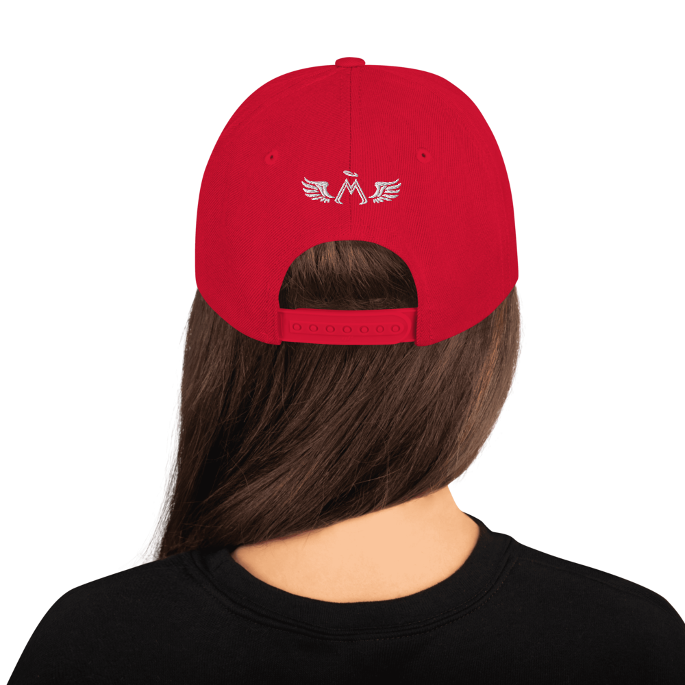 Red Snapback With Embroidered White MM Iconic Logo