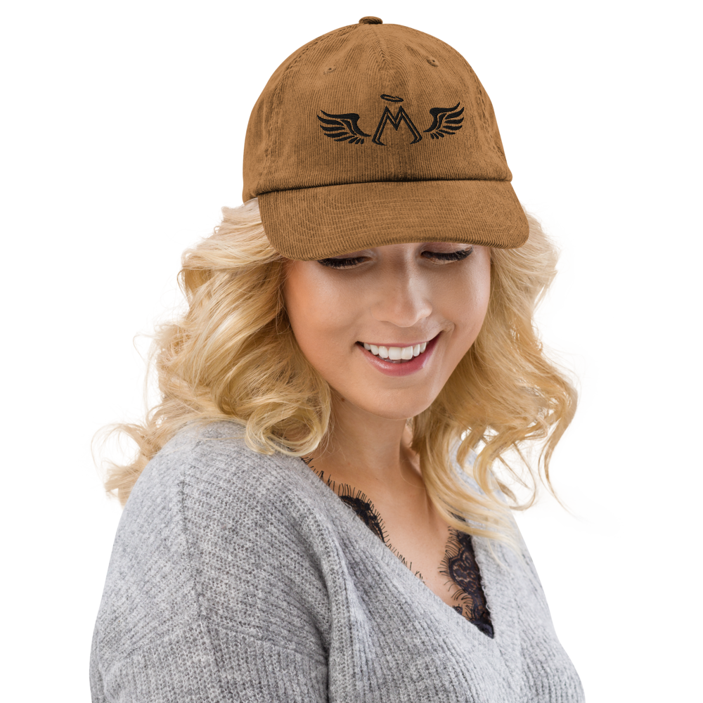 Light Brown Corduroy Hat With Embroidered Black MM Iconic Logo