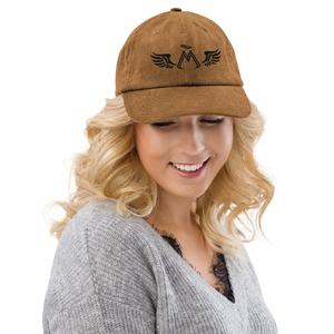 Light Brown Corduroy Hat With Embroidered Black MM Iconic Logo