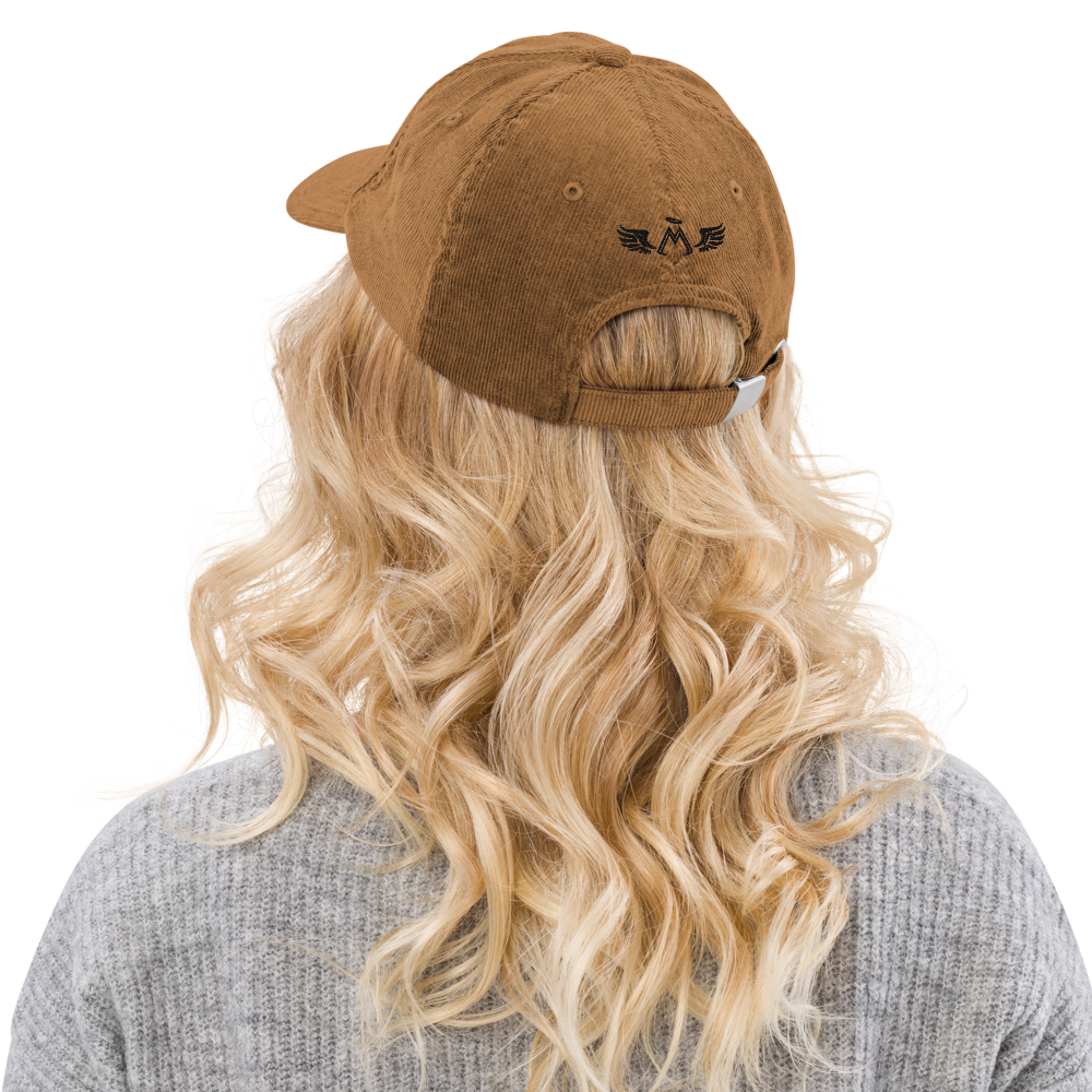 Light Brown Corduroy Hat With Embroidered Black MM Iconic Logo