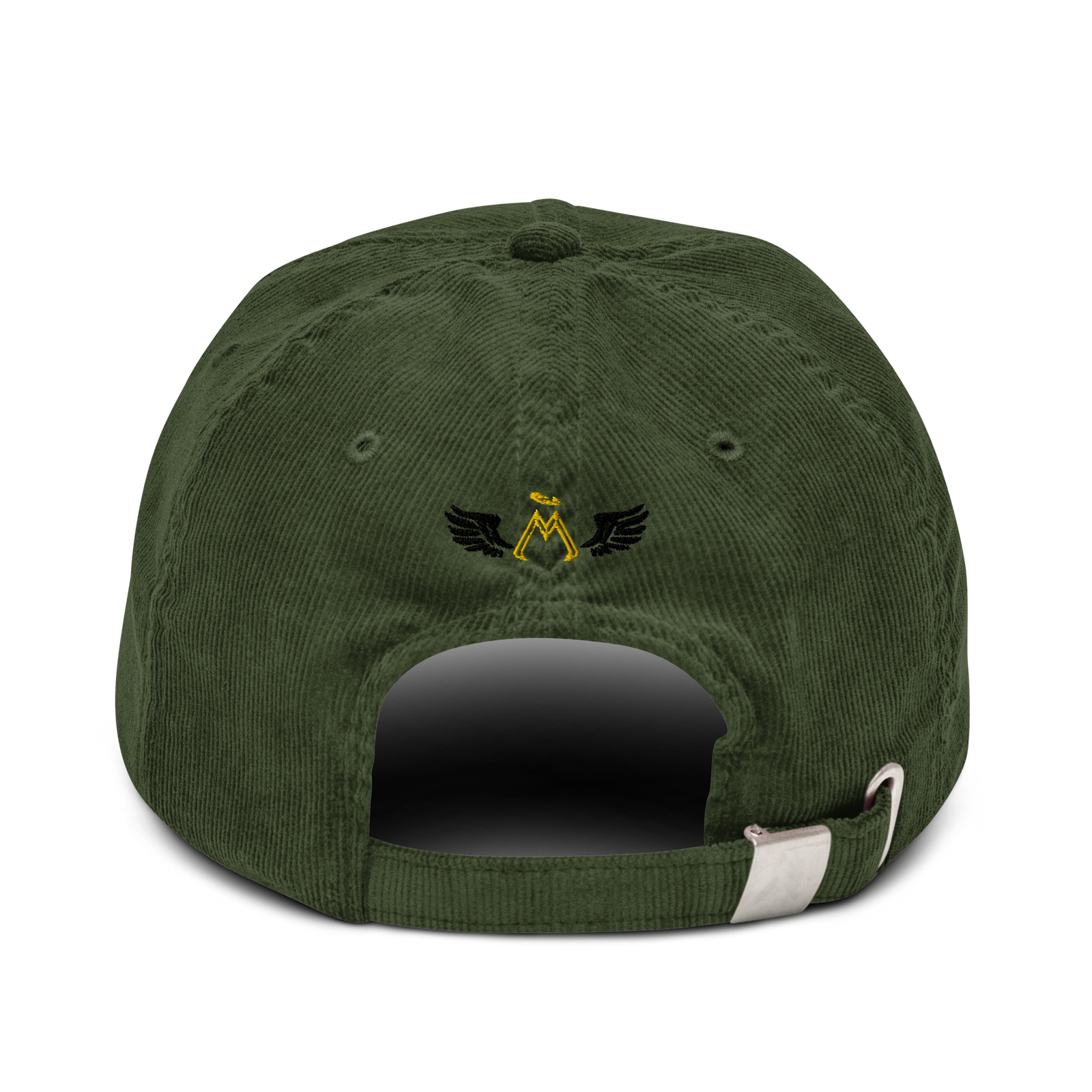 Army Green Corduroy Hat With Embroidered Gold-Black MM Iconic Logo