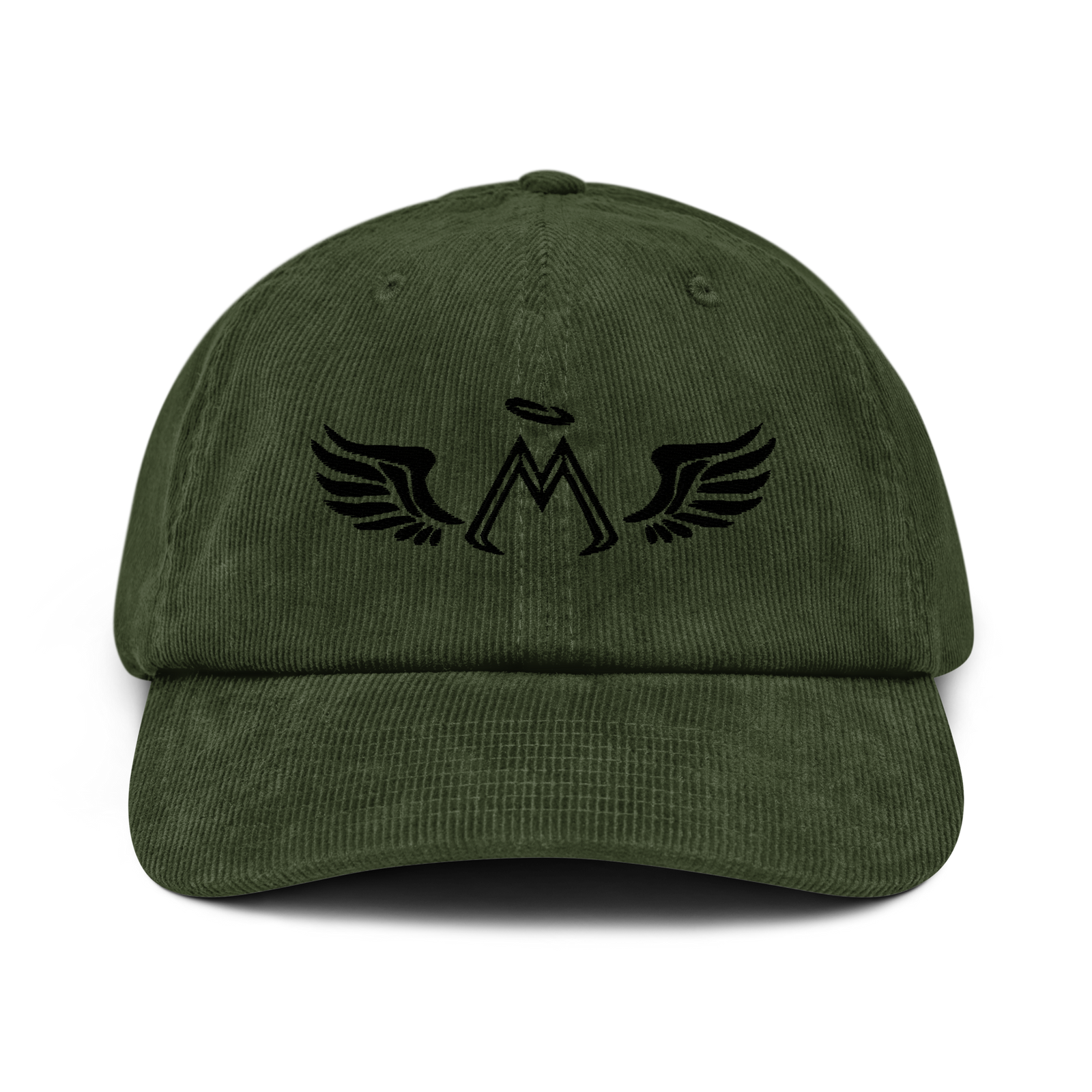 Army Green Corduroy Hat With Embroidered Black MM Iconic Logo