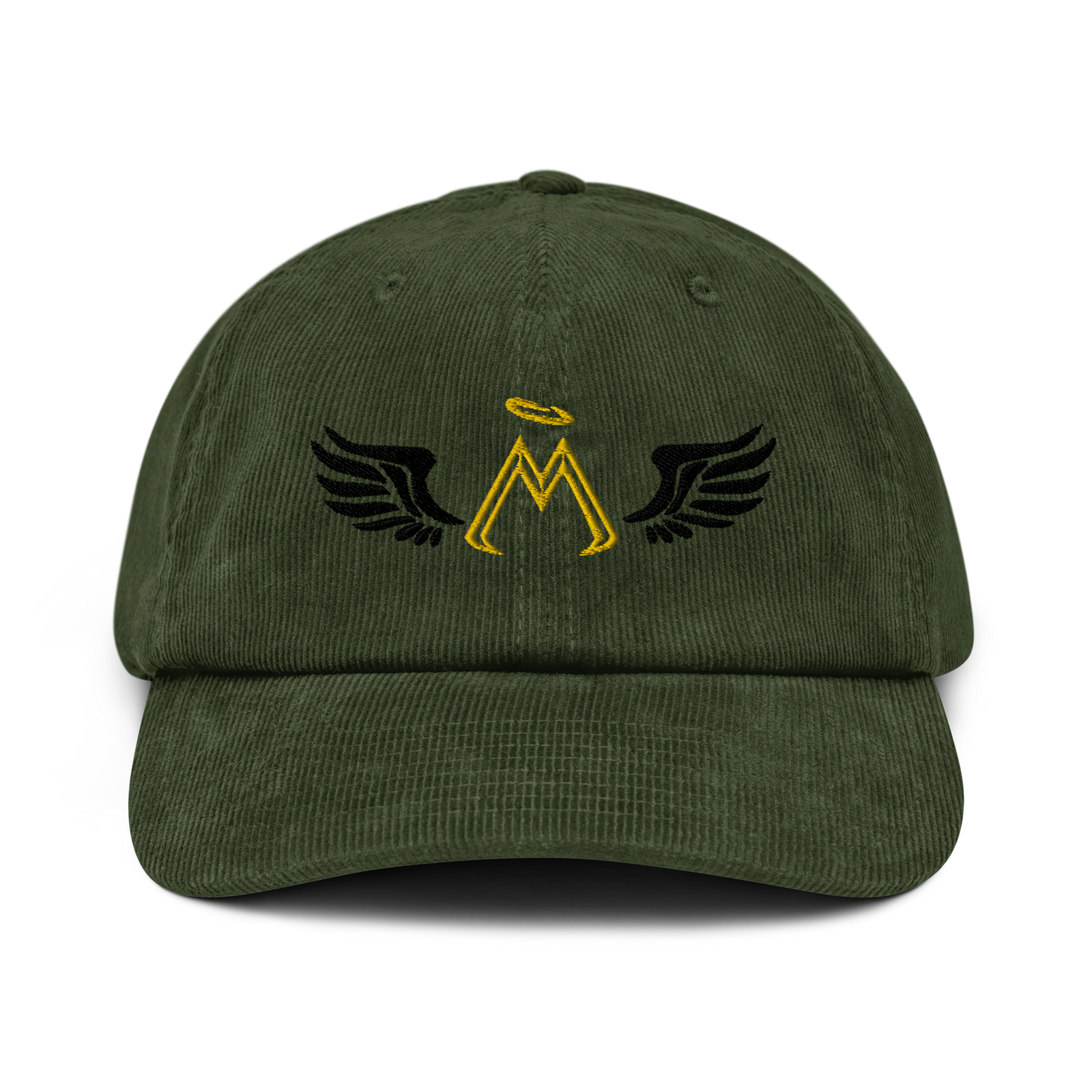 Army Green Corduroy Hat With Embroidered Gold-Black MM Iconic Logo