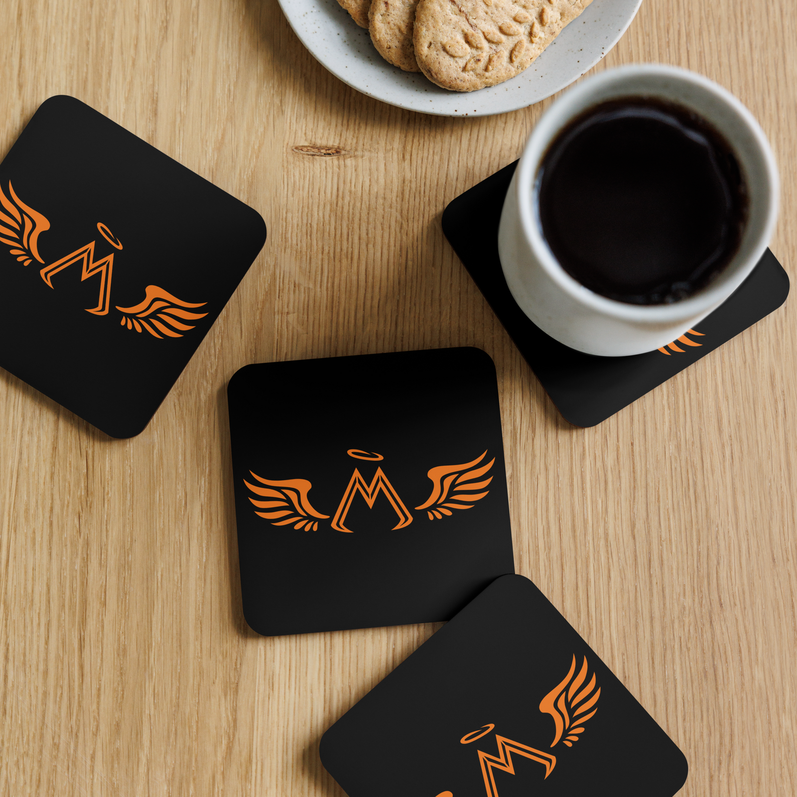 Black Cork-Back Coaster With Orange MM Iconic Logo