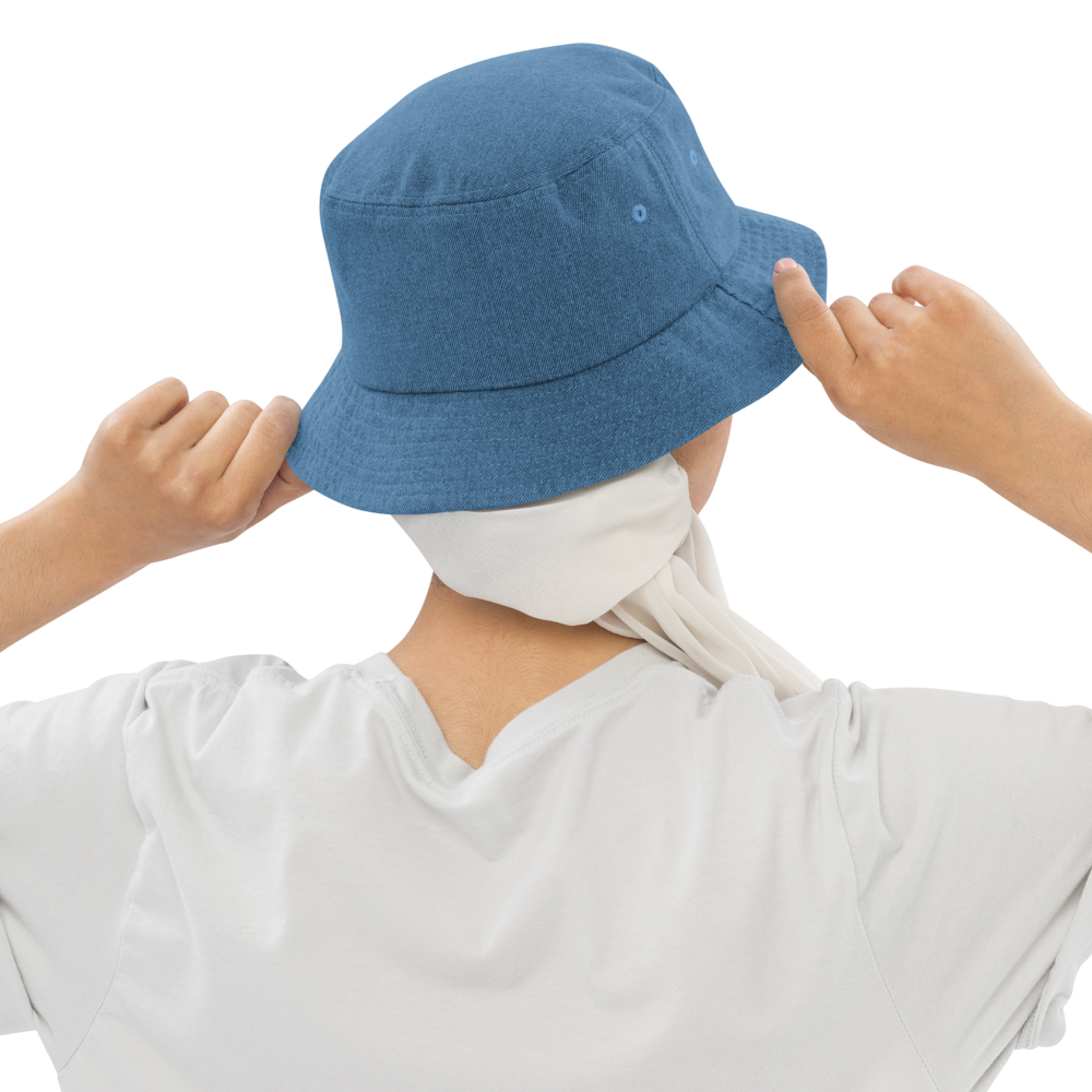 Light Blue Denim Bucket Hat With Embroidered Black MM Iconic Logo
