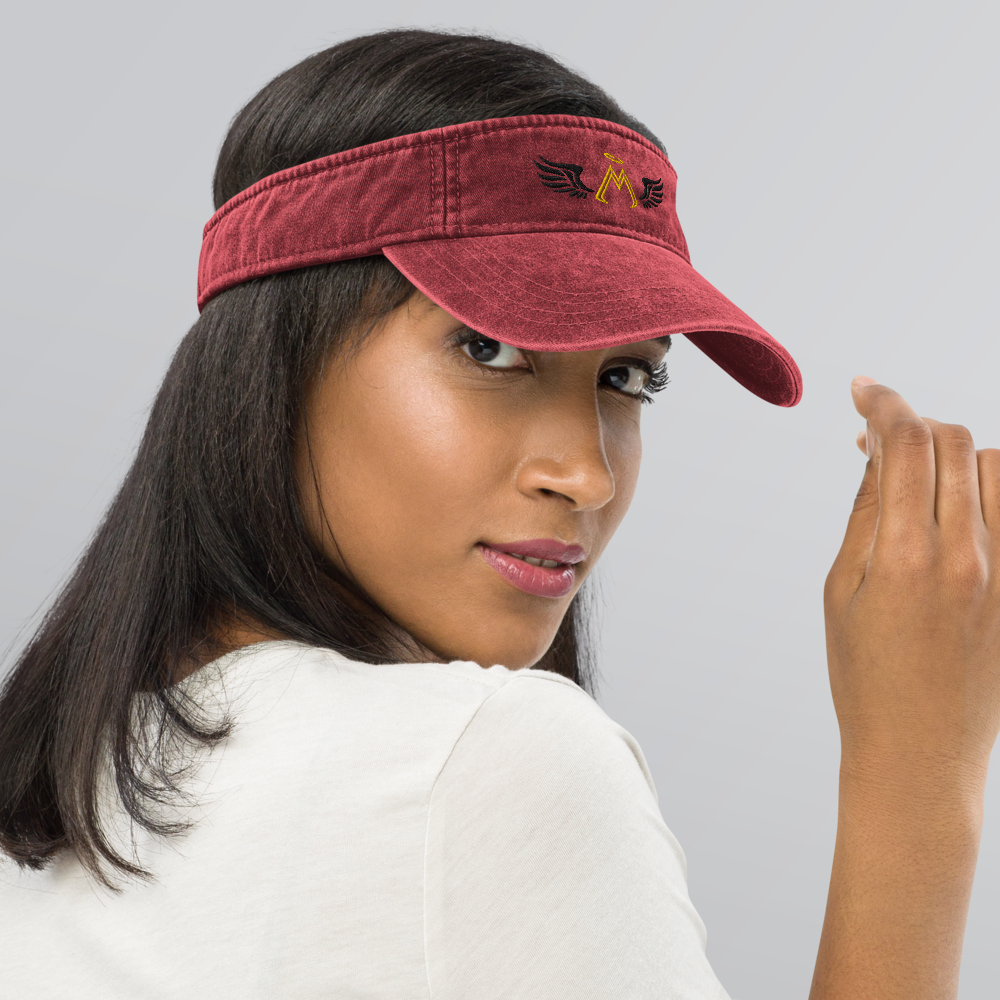 Red Denim Visor With Embroidered Gold-Black MM Iconic Logo