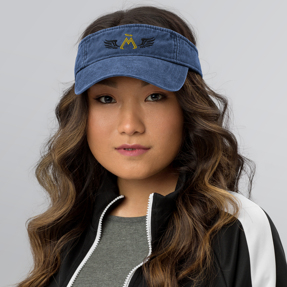 Blue Denim Visor With Embroidered Gold-Black MM Iconic Logo