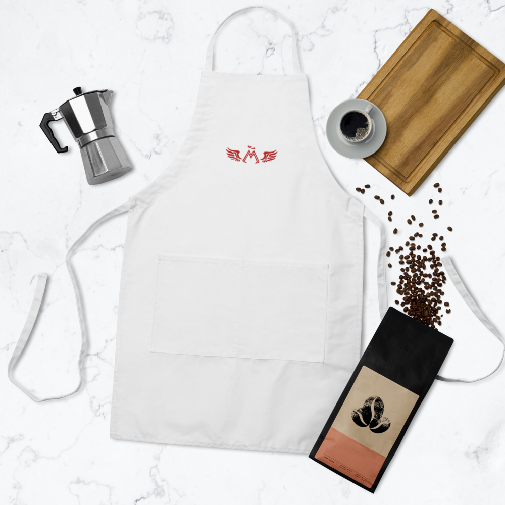 White Apron With Embroidered Red MM Iconic Logo