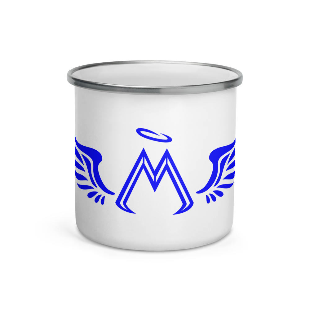 White Enamel Mug With Blue MM Iconic Logo