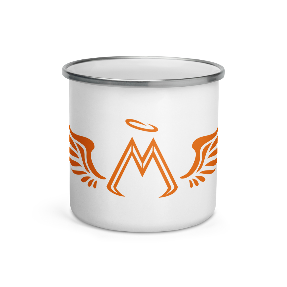 White Enamel Mug With Orange MM Iconic Logo