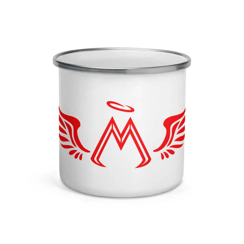 White Enamel Mug With Red MM Iconic Logo