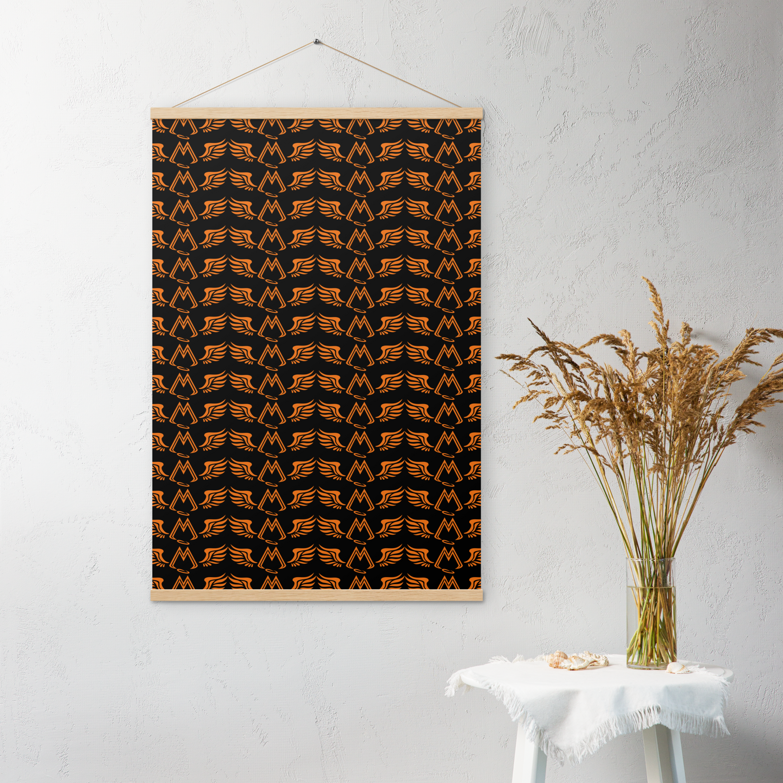 Matte Black Poster With Hangers With Duplicated Orange MM Iconic Logo