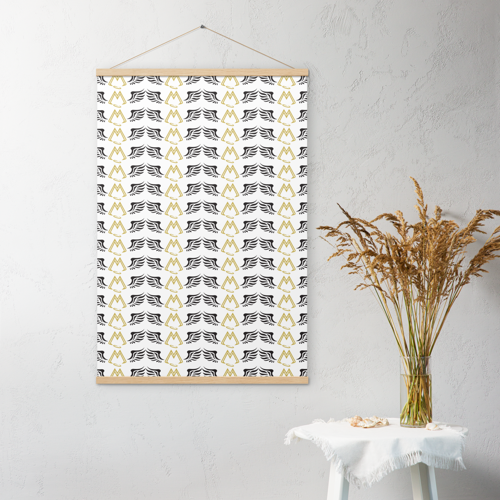 White Matte Poster With Hangers With Duplicated Gold-Black MM Iconic Logo