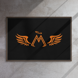Framed Black Canvas Paintings With Orange MM Iconic Logo