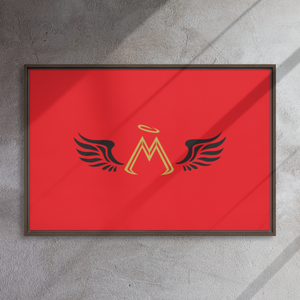 Framed Red Canvas Paintings With Gold-Black MM Iconic Logo