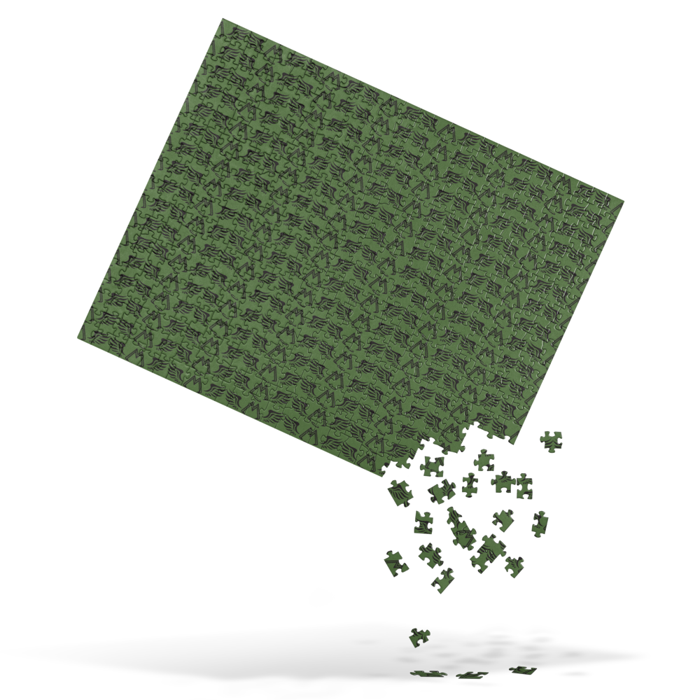 Army Green Jigsaw Puzzle With Duplicated Black MM Iconic Logo