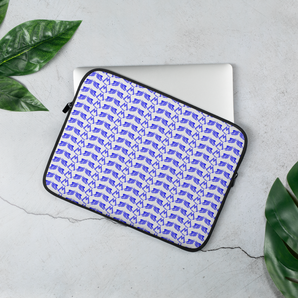 White Laptop Sleeve With Duplicated Blue MM Iconic Logo
