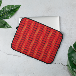 Red Laptop Sleeve With Duplicated Gold-Black MM Iconic Logo