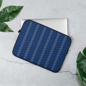 Blue Laptop Sleeve With Duplicated Gold-Black MM Iconic Logo