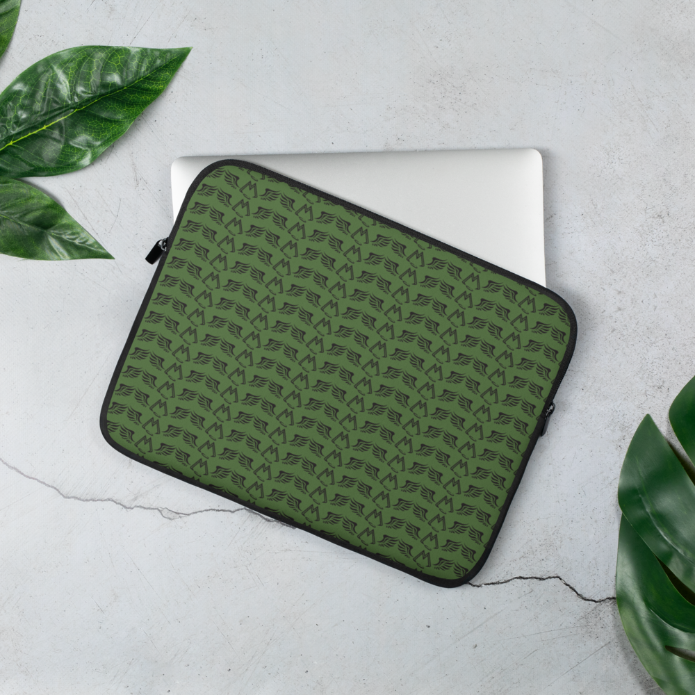 Army Green Laptop Sleeve With Duplicated Black MM Iconic Logo