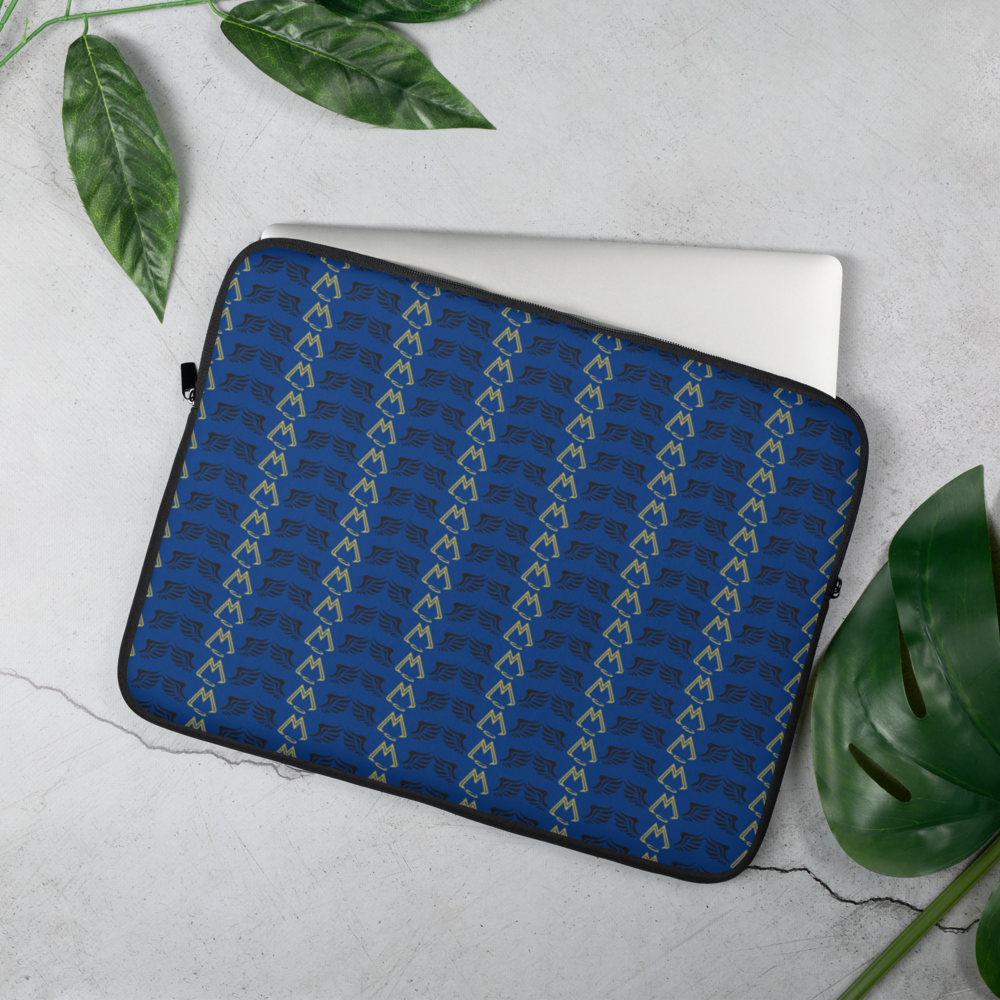 Blue Laptop Sleeve With Duplicated Gold-Black MM Iconic Logo