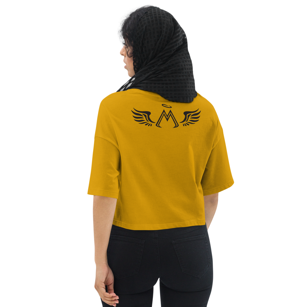 Mustard Loose Drop Shoulder Crop Top With Black MM Iconic Logo