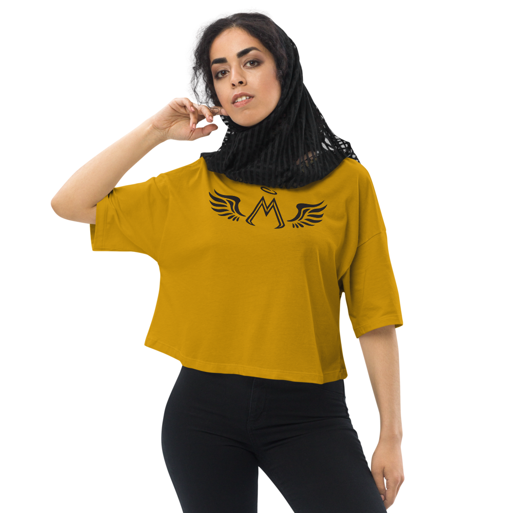 Mustard Loose Drop Shoulder Crop Top With Black MM Iconic Logo