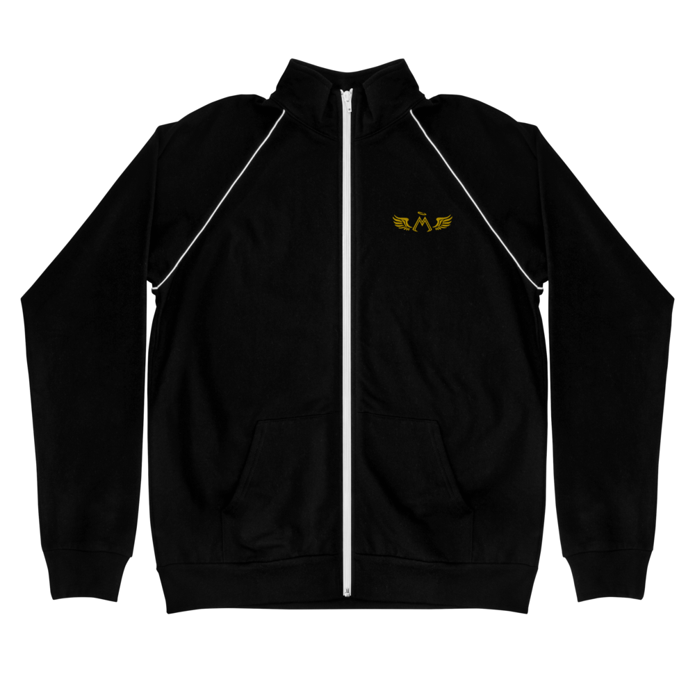 Black Piped Fleece Jacket With Embroidered Gold MM Iconic Logo