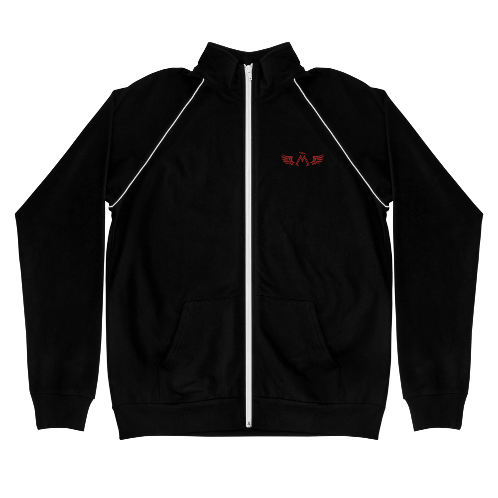 Black Piped Fleece Jacket With Embroidered Red MM Iconic Logo