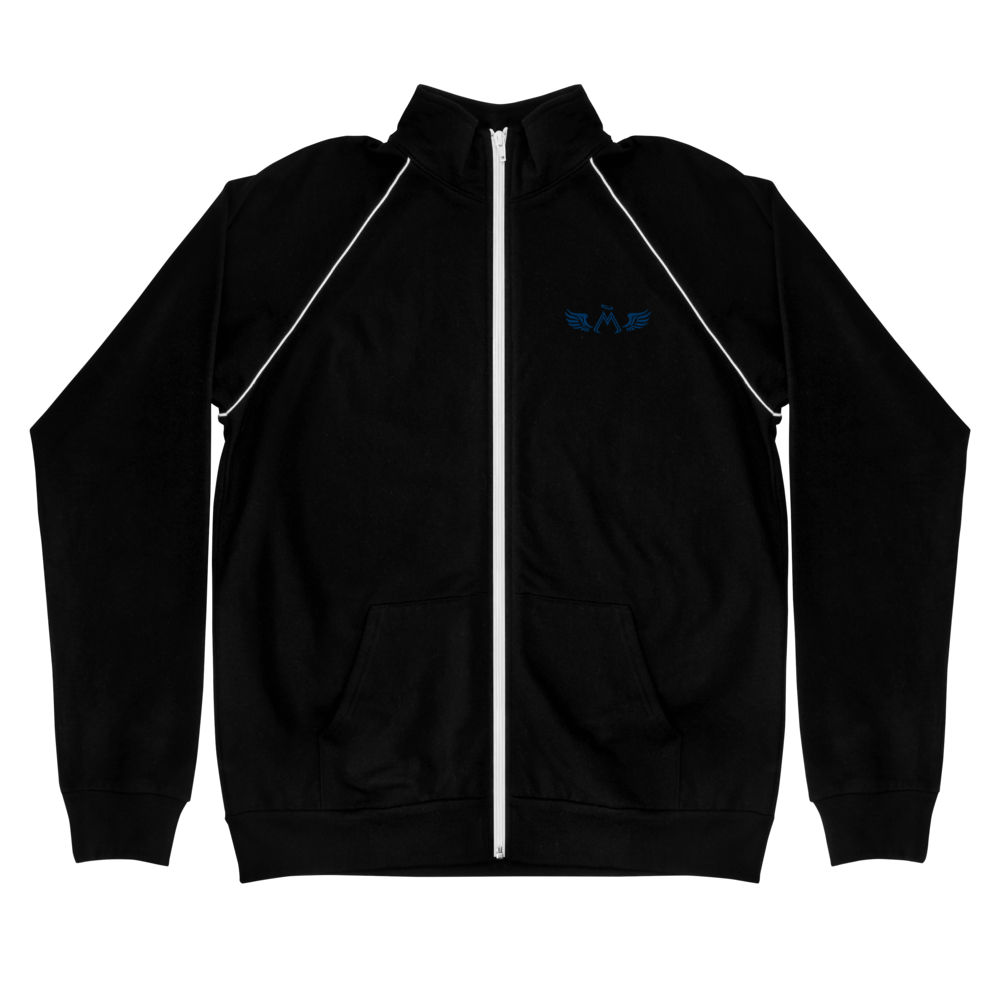 Black Piped Fleece Jacket With Embroidered Blue MM Iconic Logo