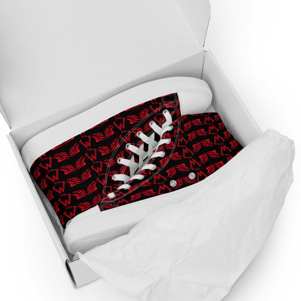 Black High Top Canvas Shoes With Duplicated Red MM Iconic Logo