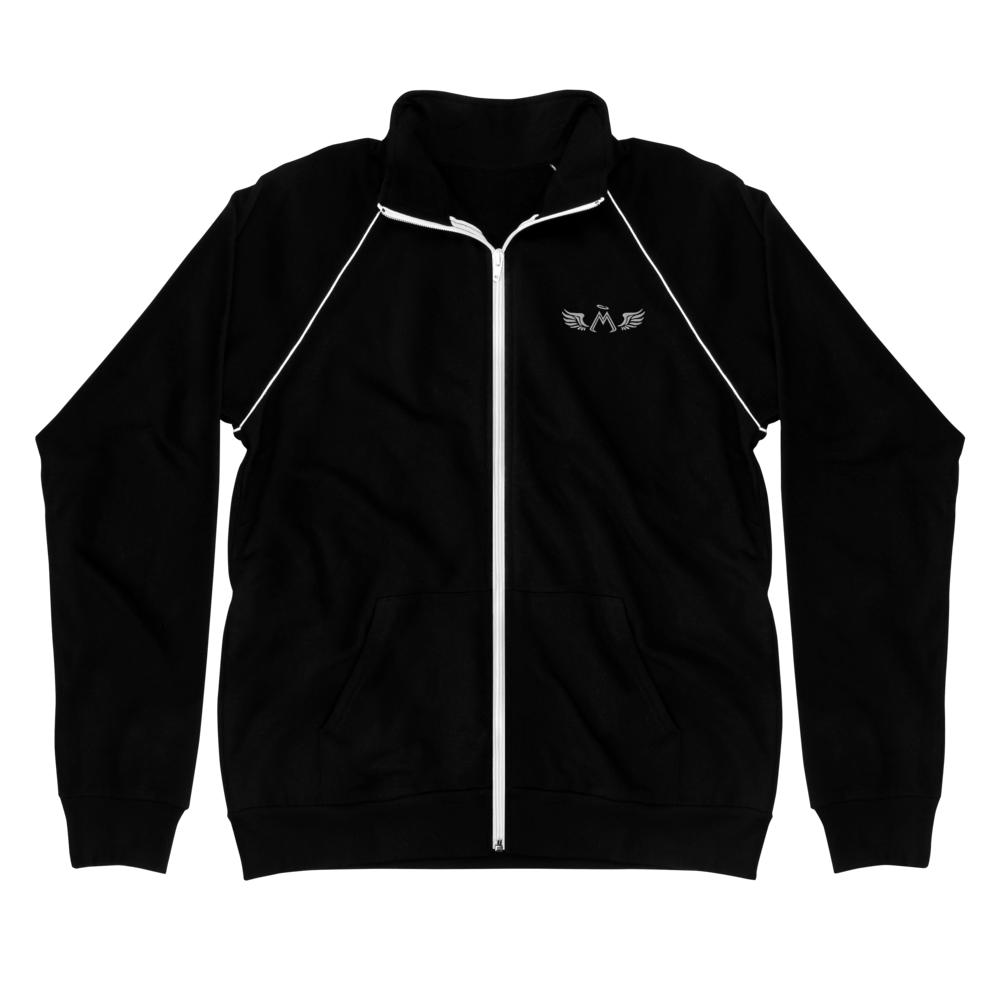 Black Piped Fleece Jacket With Embroidered White MM Iconic Logo