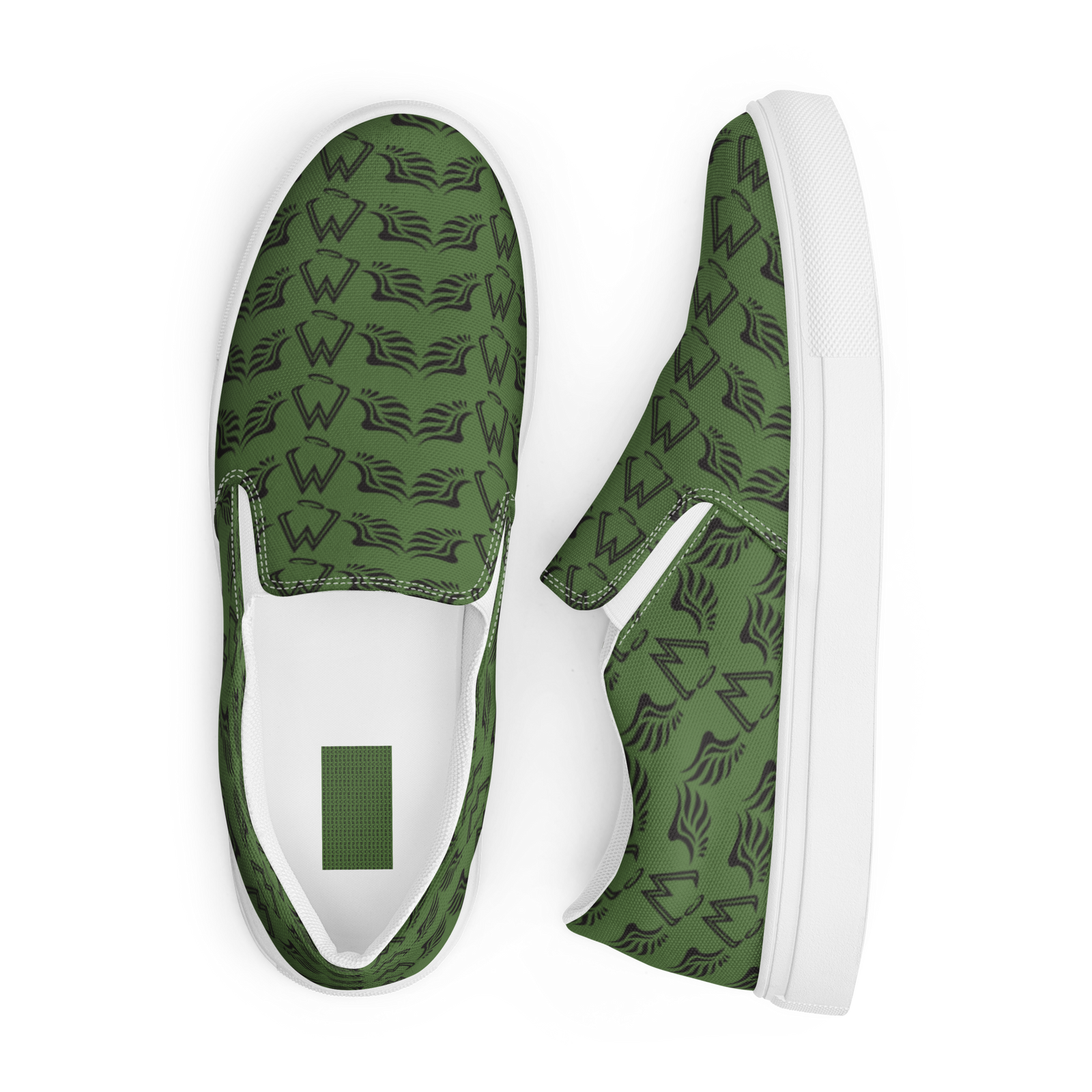Army Green Slip-On Canvas Shoes With Duplicated Black MM Iconic Logo