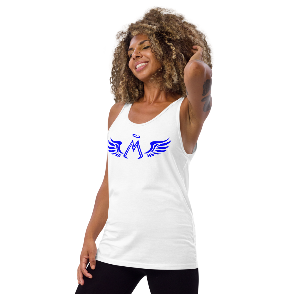 White Tank Top With Blue MM Iconic Logo