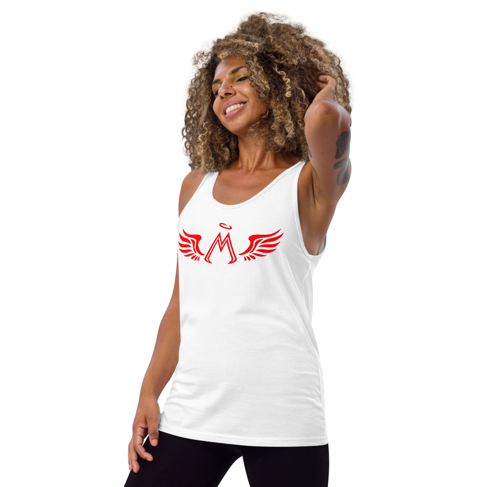 White Tank Top With Red MM Iconic Logo