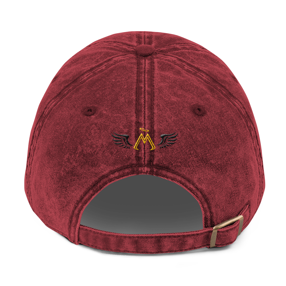 Maroon Vintage Cotton Dad Hat With Embroidered Gold-Black MM Iconic Logo