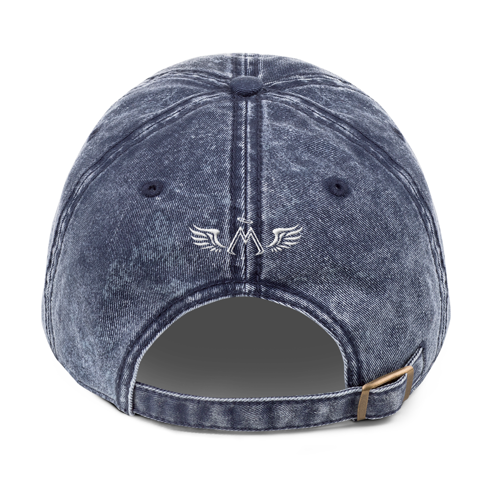 Navy Blue Vintage Cotton Dad Hat With Embroidered White MM Iconic Logo