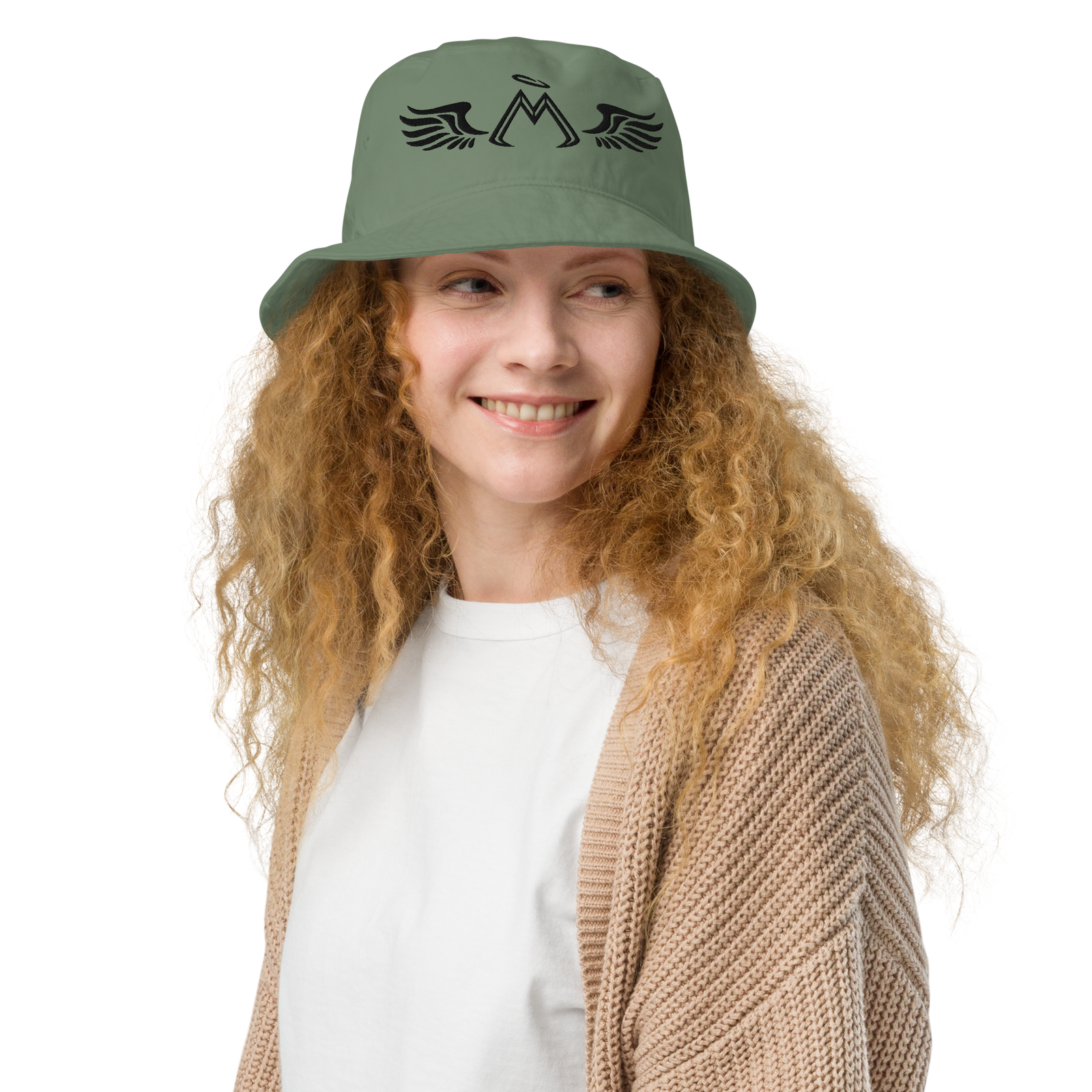 Army Green Organic Bucket Hat With Embroidered Black MM Iconic Logo