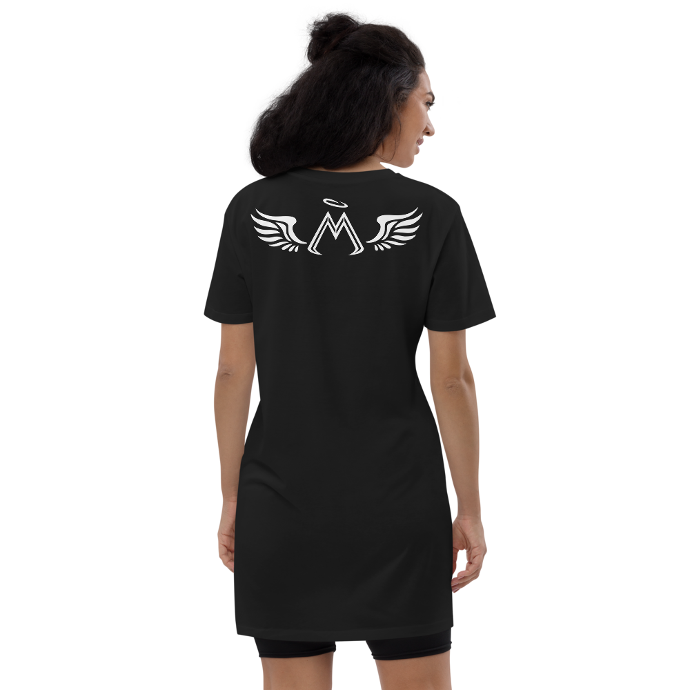 Black Organic Cotton T-Shirt Dress With White MM Iconic Logo
