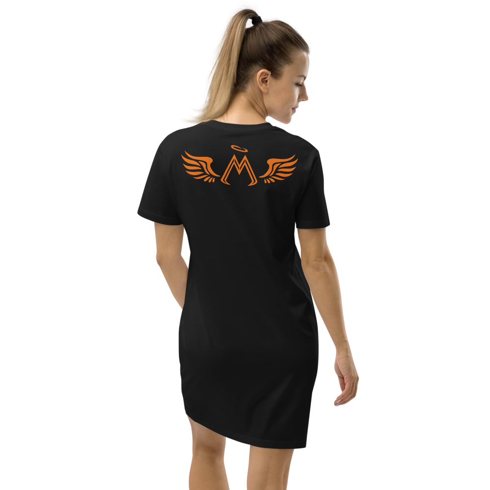 Black Organic Cotton T-Shirt Dress With Orange MM Iconic Logo