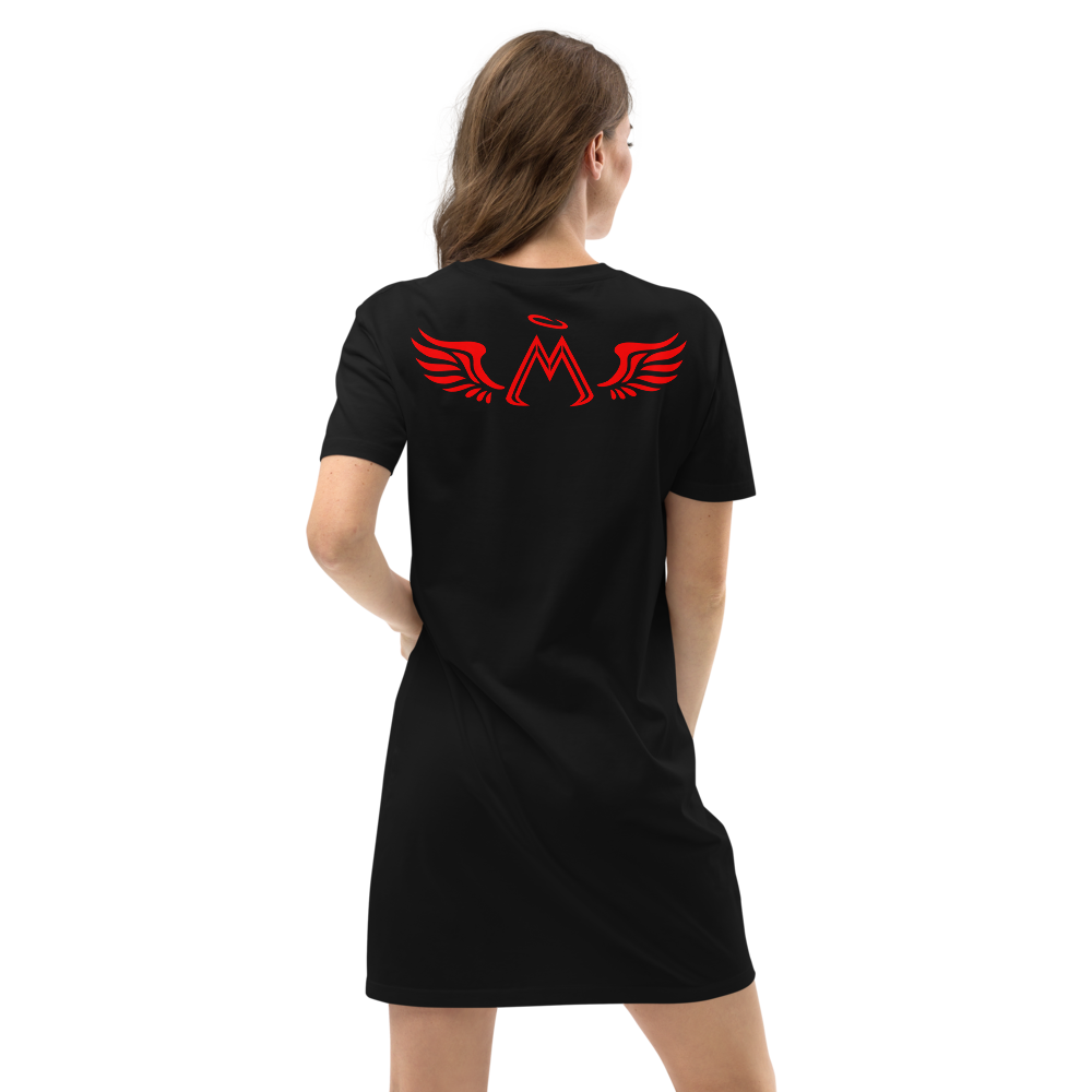 Black Organic Cotton T-Shirt Dress With Red MM Iconic Logo