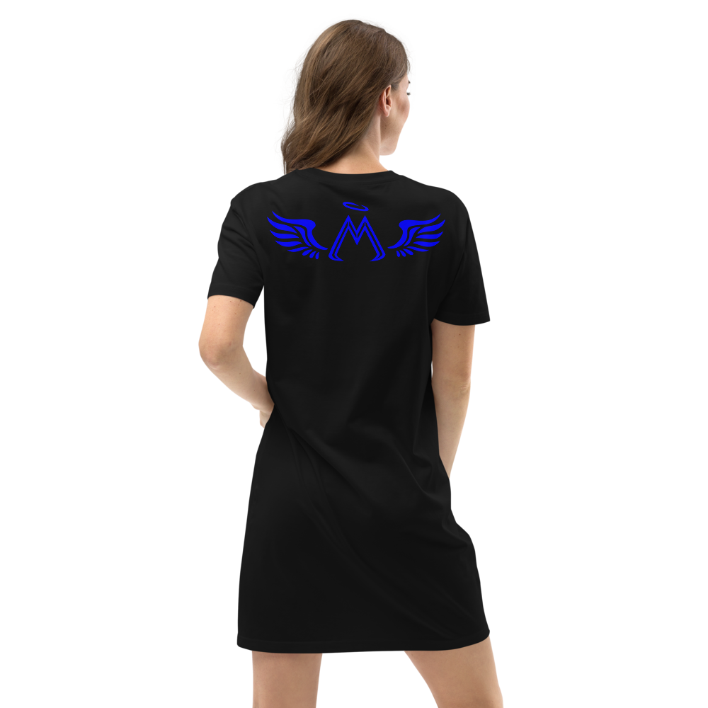 Black Organic Cotton T-Shirt Dress With Blue MM Iconic Logo