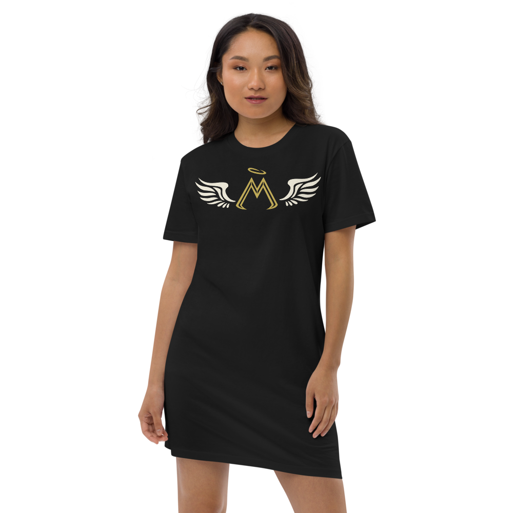 Black Organic Cotton T-Shirt Dress With Classic MM Iconic Logo