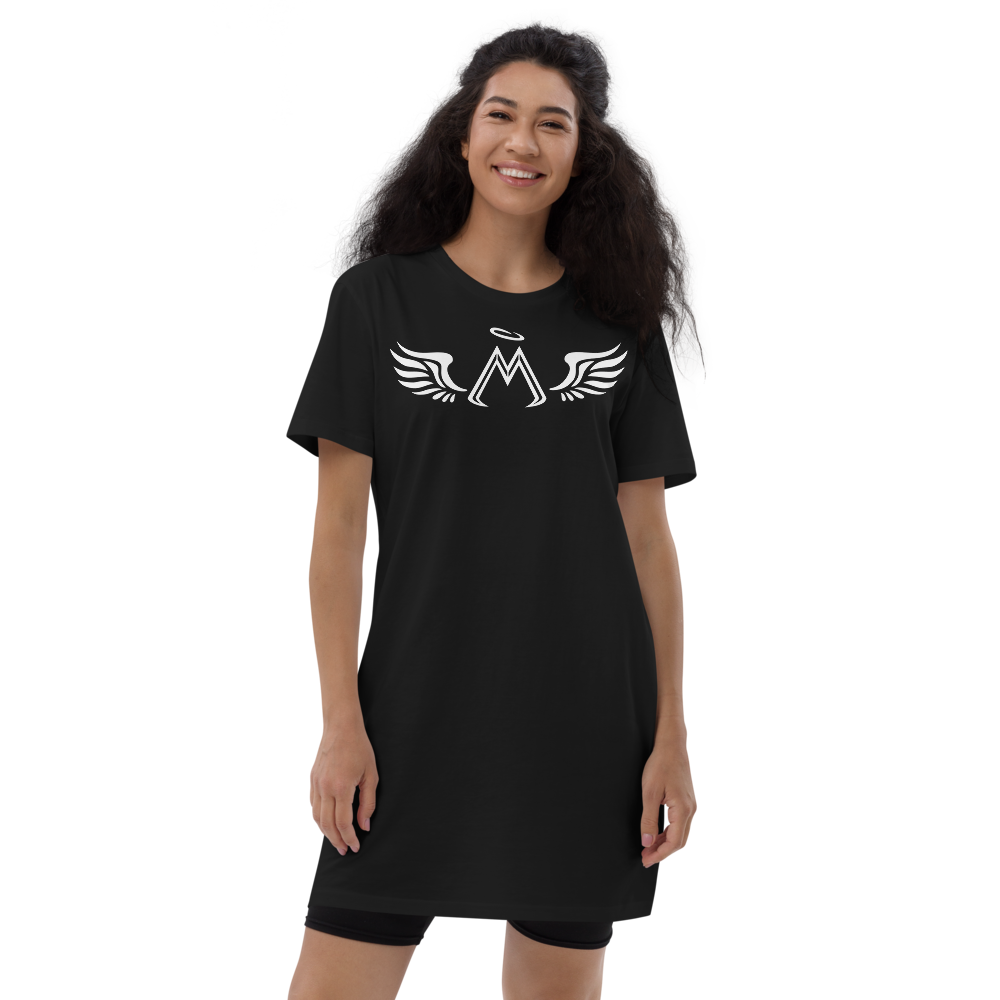 Black Organic Cotton T-Shirt Dress With White MM Iconic Logo