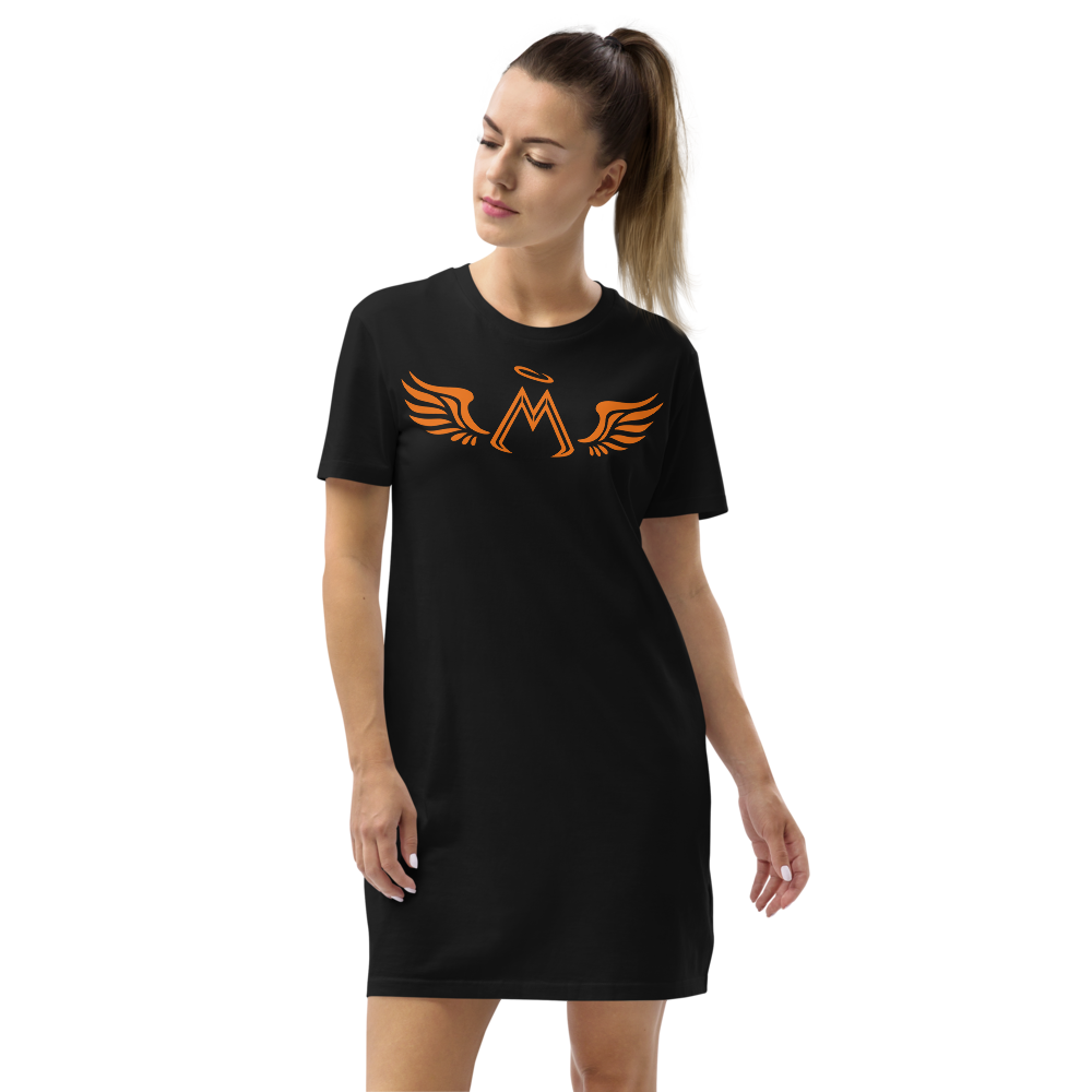 Black Organic Cotton T-Shirt Dress With Orange MM Iconic Logo