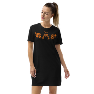 Black Organic Cotton T-Shirt Dress With Orange MM Iconic Logo